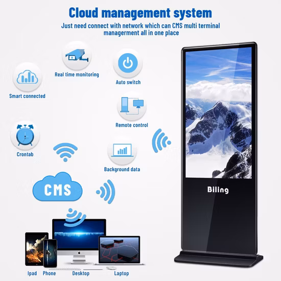 Suporte de piso TFT interativo 4K 43 55 65 polegadas Totem LED retroiluminado display publicitário capacitivo painel de sinalização digital tela de quiosque de informações tela de toque de TV LCD